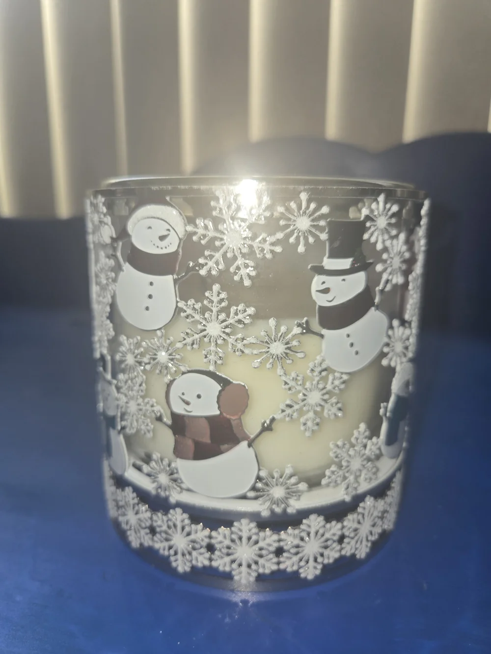Festive Snowman Holiday Candle Holder - Silver & White